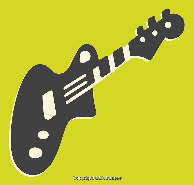 Stylized Guitar Illustration in Minimal Art Design with Vibrant Background