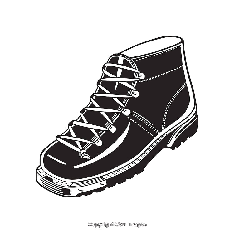 Black And White Illustration of a Single Boot with Detailed Laces