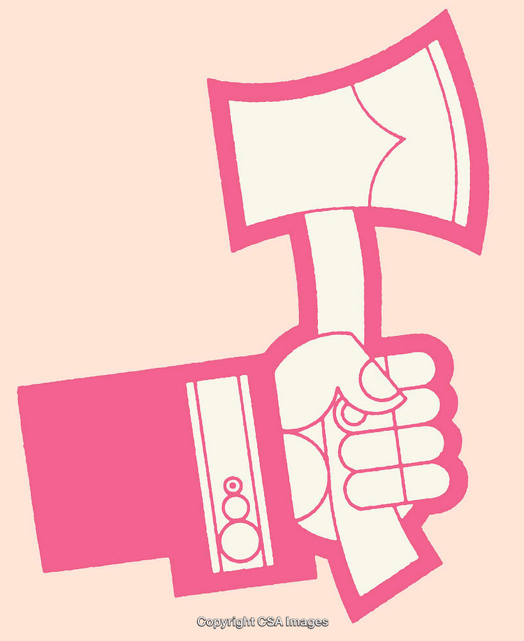 Minimalist Pink and White Hand Holding Axe Vector Illustration