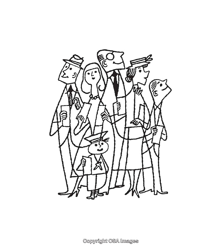 Black And White Sketch of a Diverse Group of People Interacting