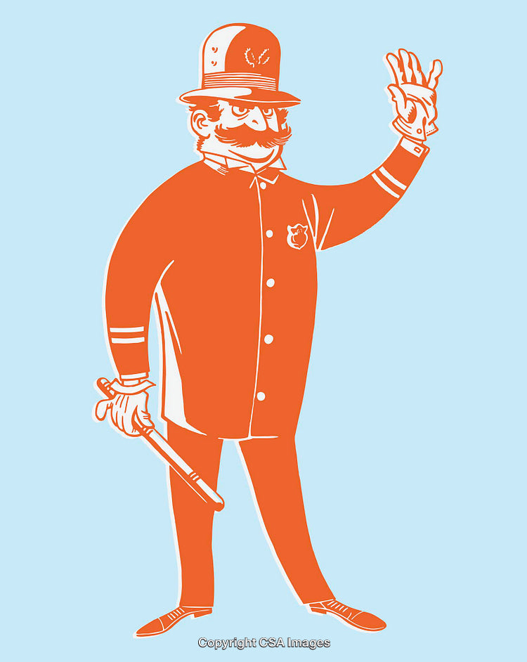 Vintage Styled Illustration of a Policeman Greeting With a Hand Wave