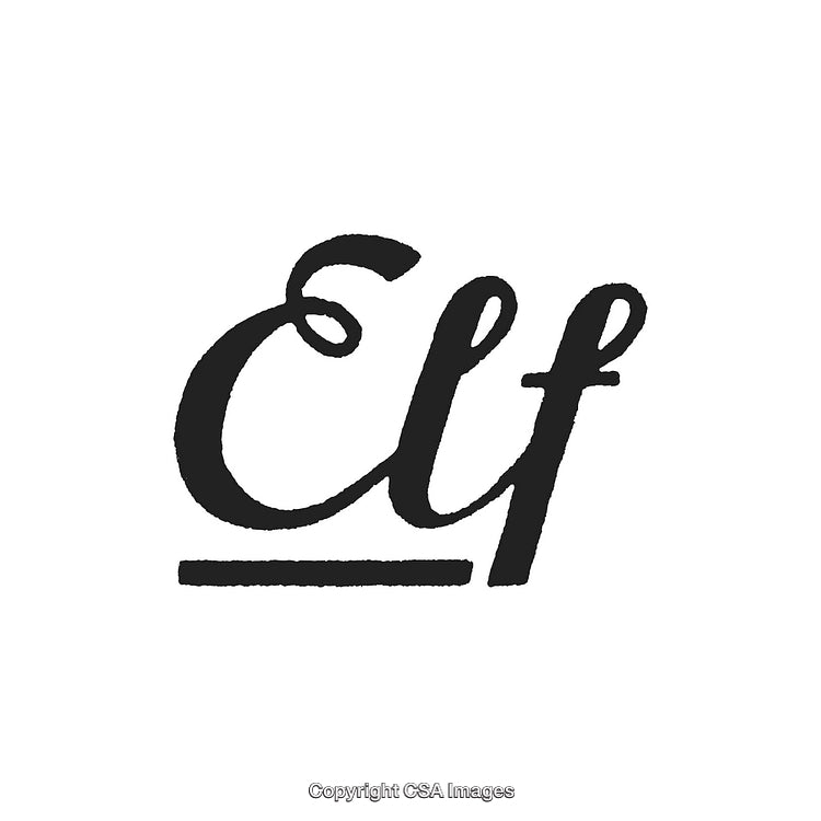 Elegant Black Handwritten Elf Calligraphy Artwork on White Background