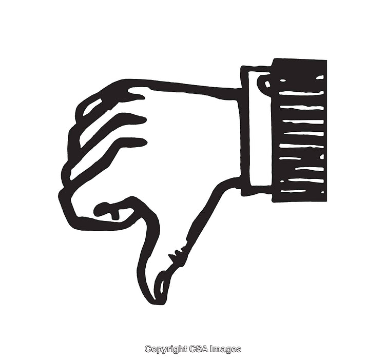 Black and White Line Art of Hand Showing Thumbs Down Gesture