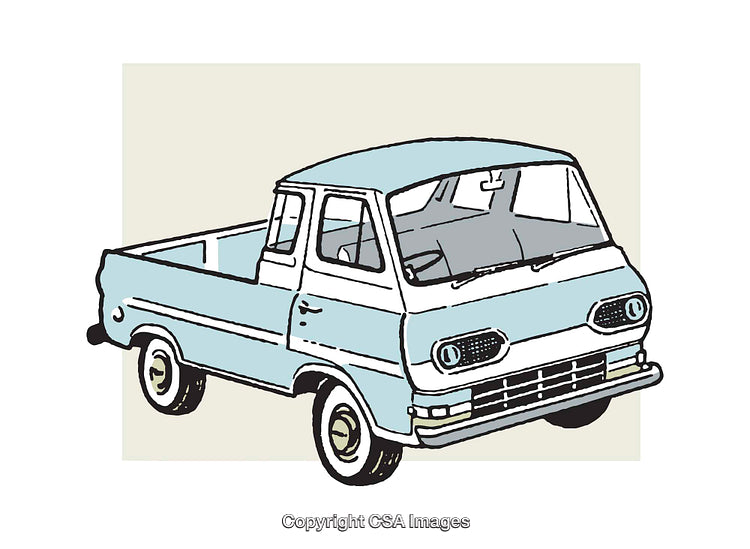 Retro Style Illustration of a Vintage Pickup Truck in Light Blue