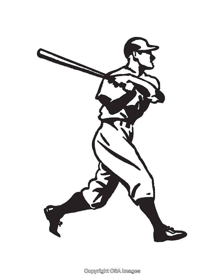 Black and White Illustration of a Baseball Player Swinging a Bat