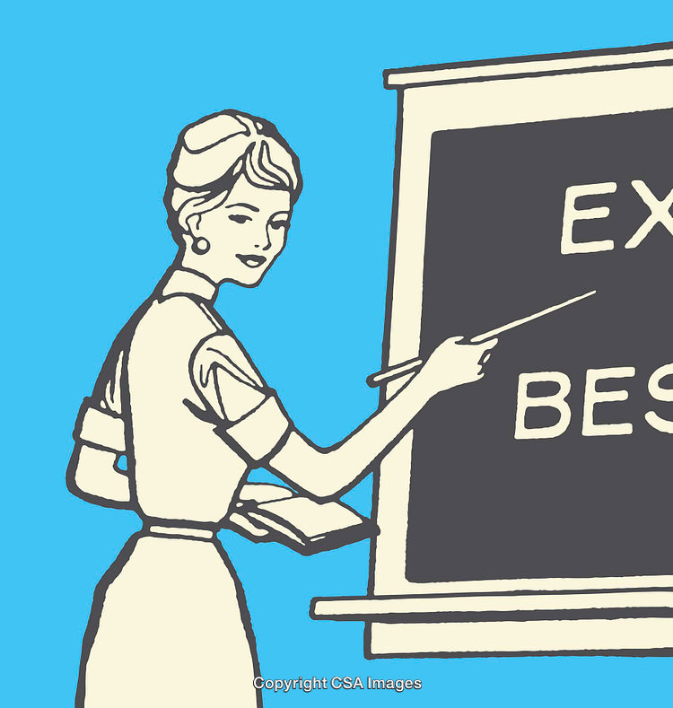 Retro Illustration of a Woman Teaching with a Blackboard and Pointer