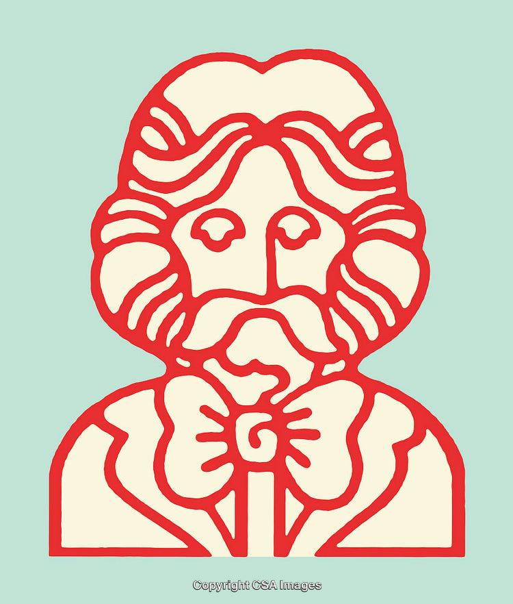 Abstract Line Art Illustration of a Bearded Face With Bow Tie Design