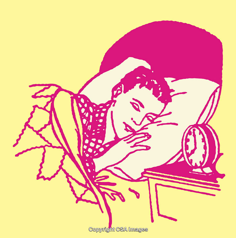 Vintage Style Illustration of Person Sleeping Peacefully in Pink and Yellow Tones