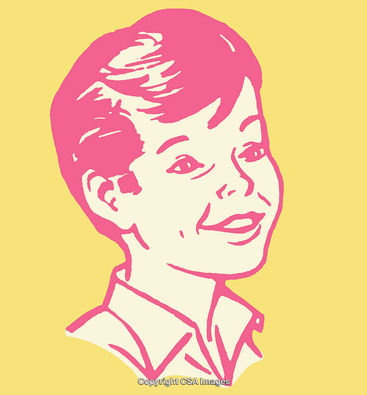 Retro Style Color Line Art Illustration of Smiling Child Profile