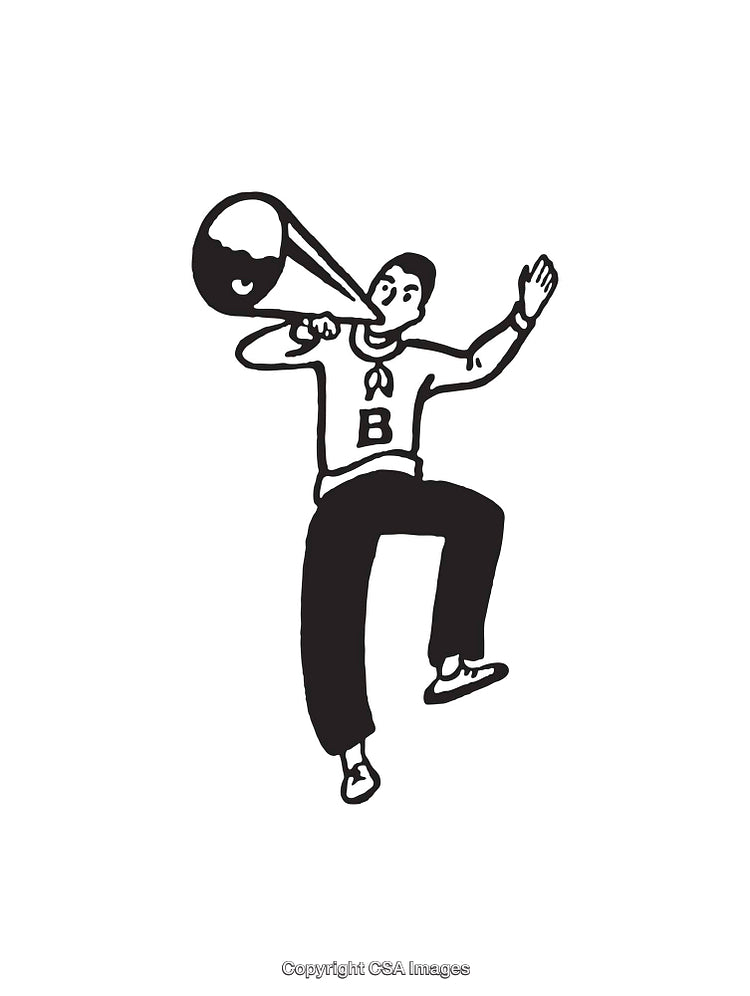 Illustration of a Cheerful Man with a Megaphone in Monochrome
