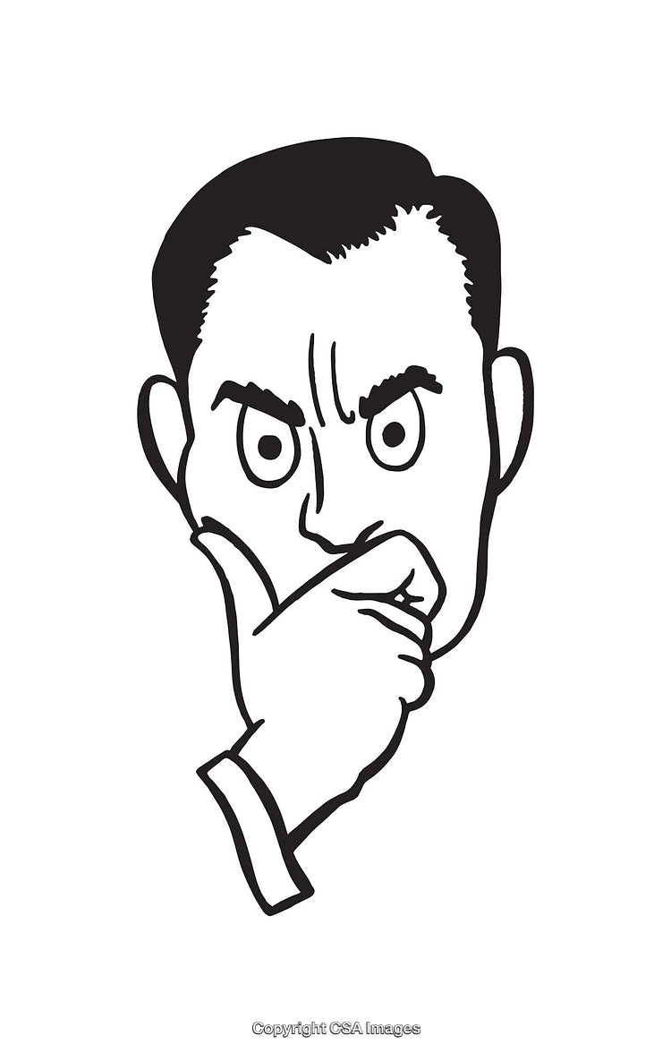 Black and White Line-Art Illustration of a Contemplative Face Expression