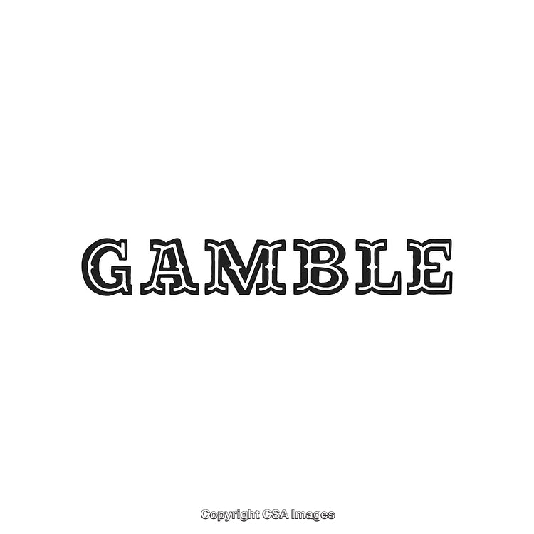 Black Font Spelling 'Gamble' on White Background, Stylistic and Bold Typography