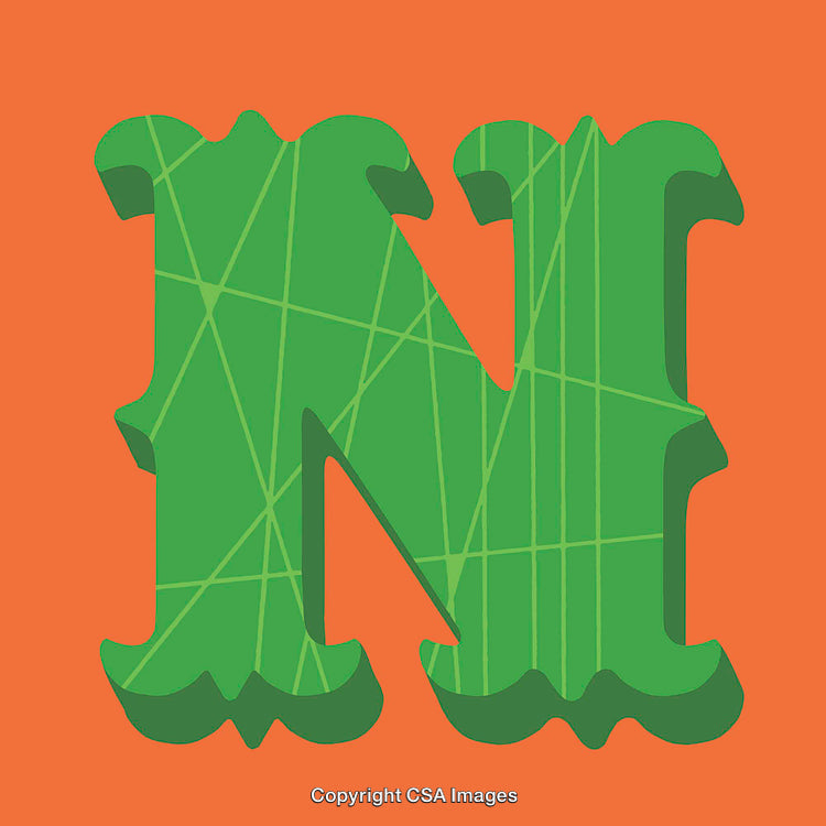 Stylized Letter N With Geometric Patterns on Orange Background