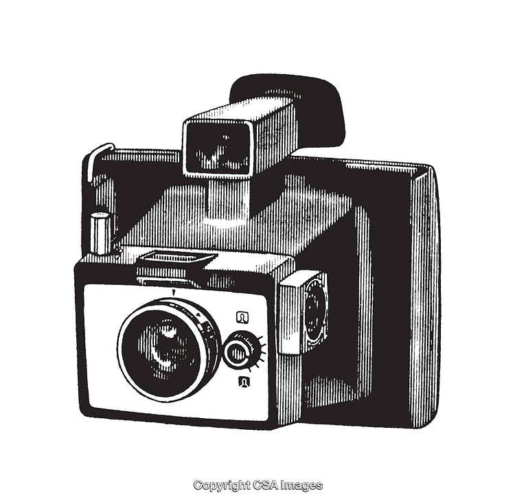 Detailed Vintage Camera Illustration in Black and White Line Art Style