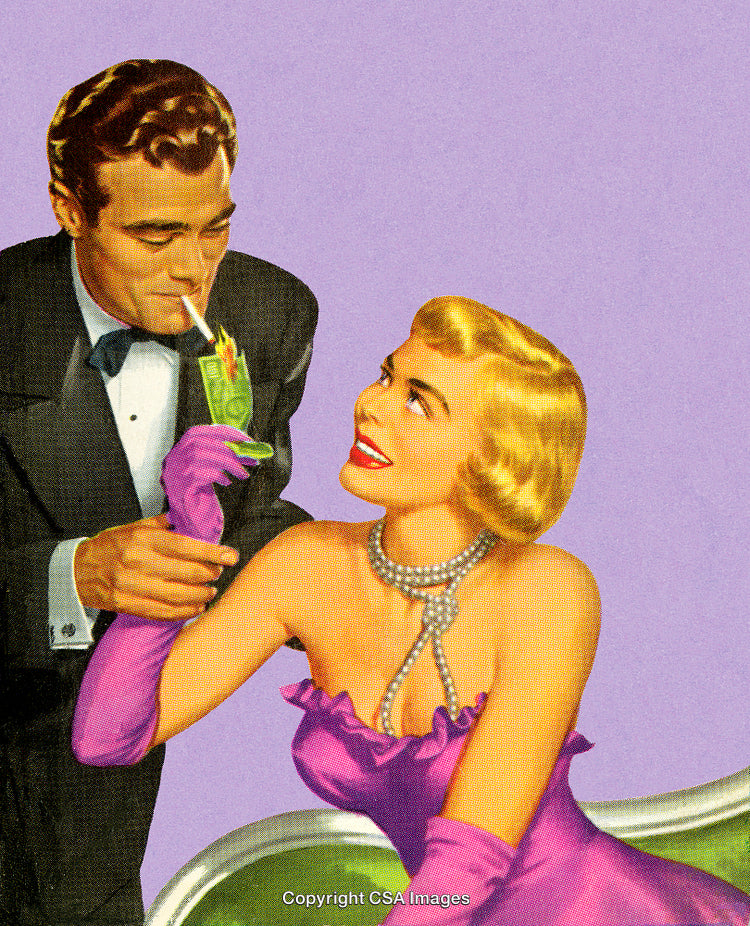 Elegant Couple Enjoying a Sophisticated Moment in Retro Style