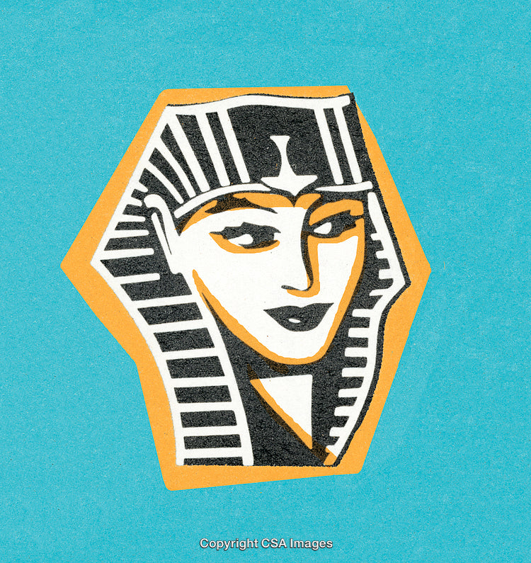 Illustration of Pharaoh with Egyptian Headdress on Vibrant Blue Background