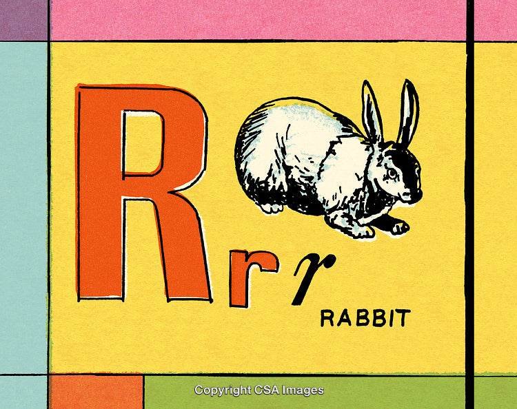Illustration Featuring the Letter R and a Rabbit in Vibrant Colors