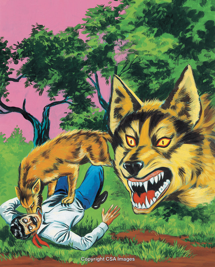Dramatic Encounter with Fierce Wild Animals Illustrated in Vivid Artistic Style