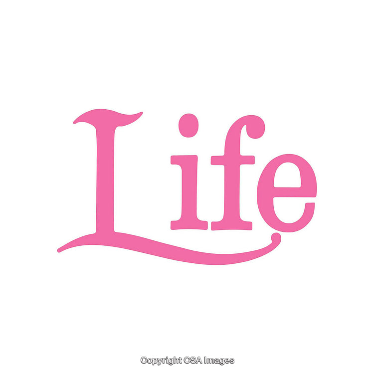 Pink Word Life Typography on White Background