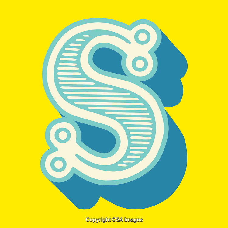Decorative Letter S in Blue with Yellow Background Design