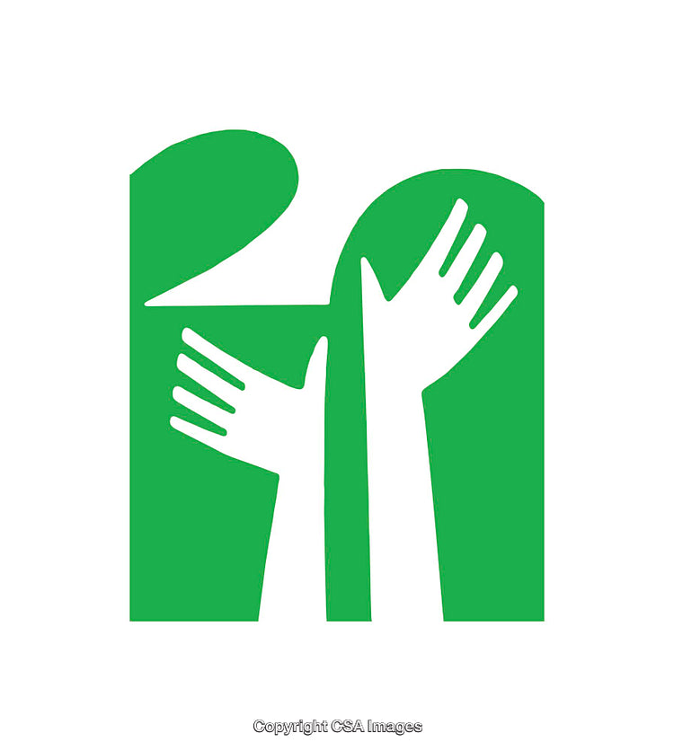 Minimalist Illustration of Hands Reaching Out in a Green Shape