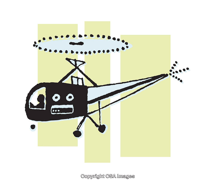 Colorful Illustration of Helicopter with Geometric Backdrop