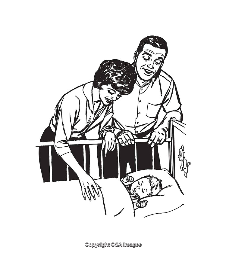 Parents Smiling While Watching Their Baby Sleeping Peacefully in the Crib