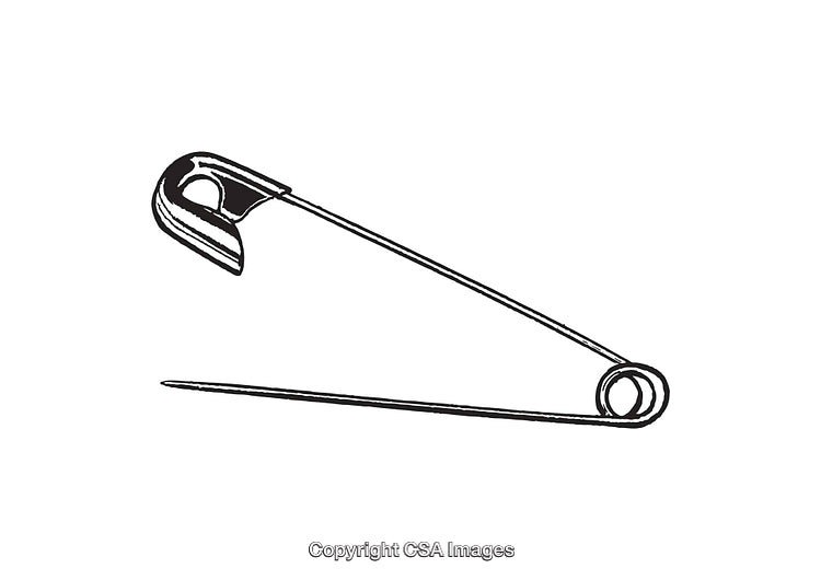 Simple Black and White Line Art Safety Pin Illustration