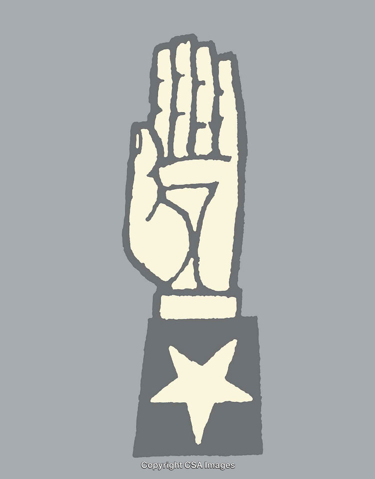 Hand and Star Illustration with Symbolic and Geometric Elements