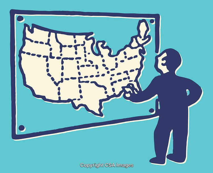Silhouetted Person Studying USA Map With Dotted State Borders