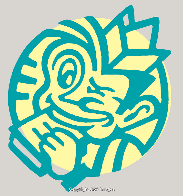 Abstract Line Art Illustration of Exaggerated Facial Features in Vibrant Colors