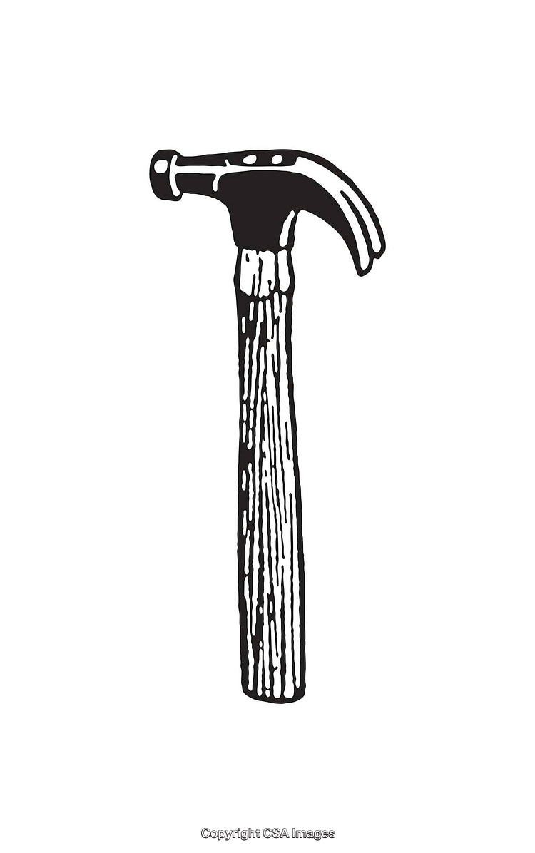 Black and White Line Art Illustration of a Classic Claw Hammer
