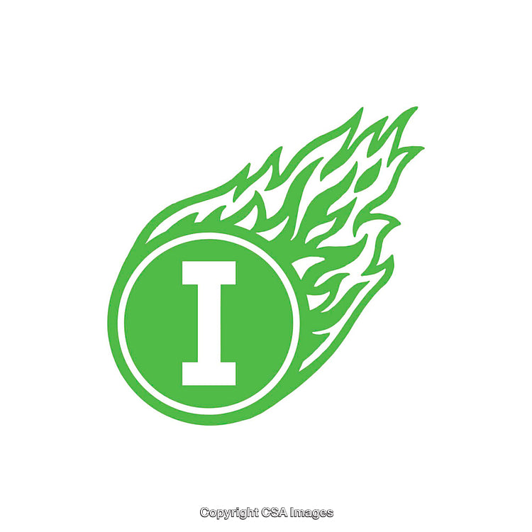 Green Flaming Circle with 'I' Letter Design Illustration