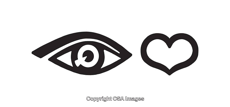 Simple Black and  White Icons Representing Concepts of Vision and Love