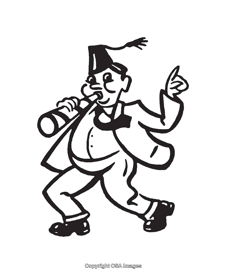 Vintage Line Art of a Happy Man Drinking and Dancing with Fez