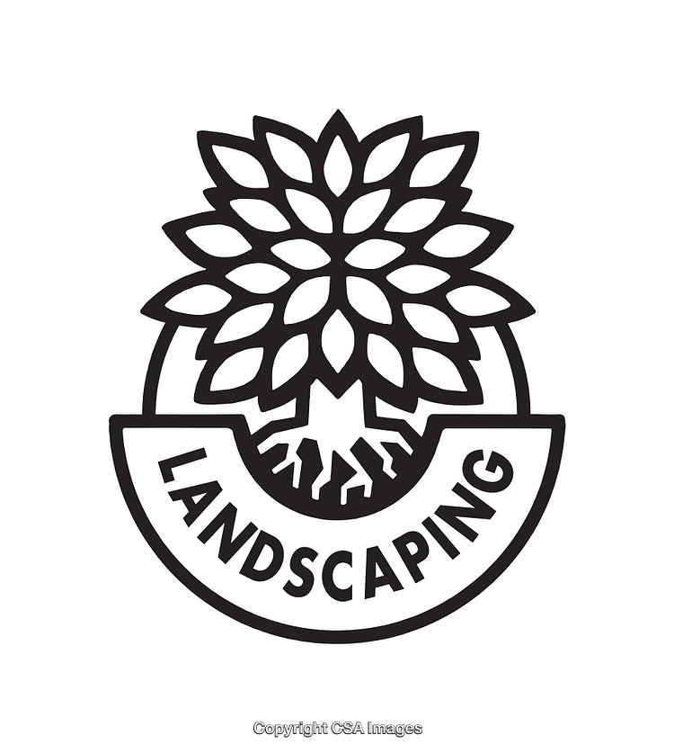 Black and White Line Art Illustration of a Creative Landscaping Logo Design