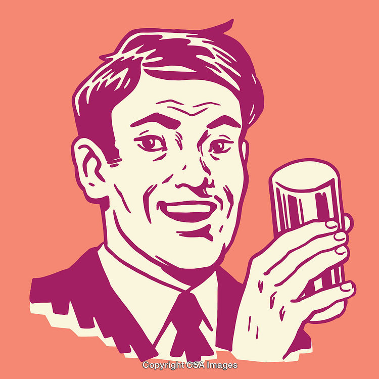 Retro Style Illustration of Man Smiling While Holding a Glass