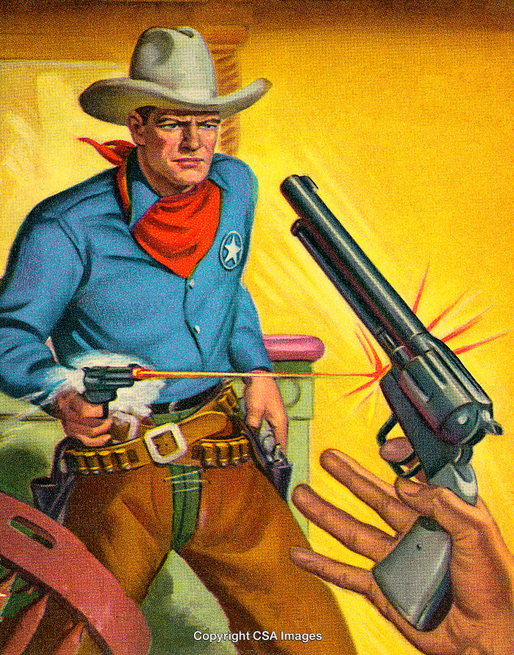 Cowboy Gunfight Showdown in a Wild West Setting