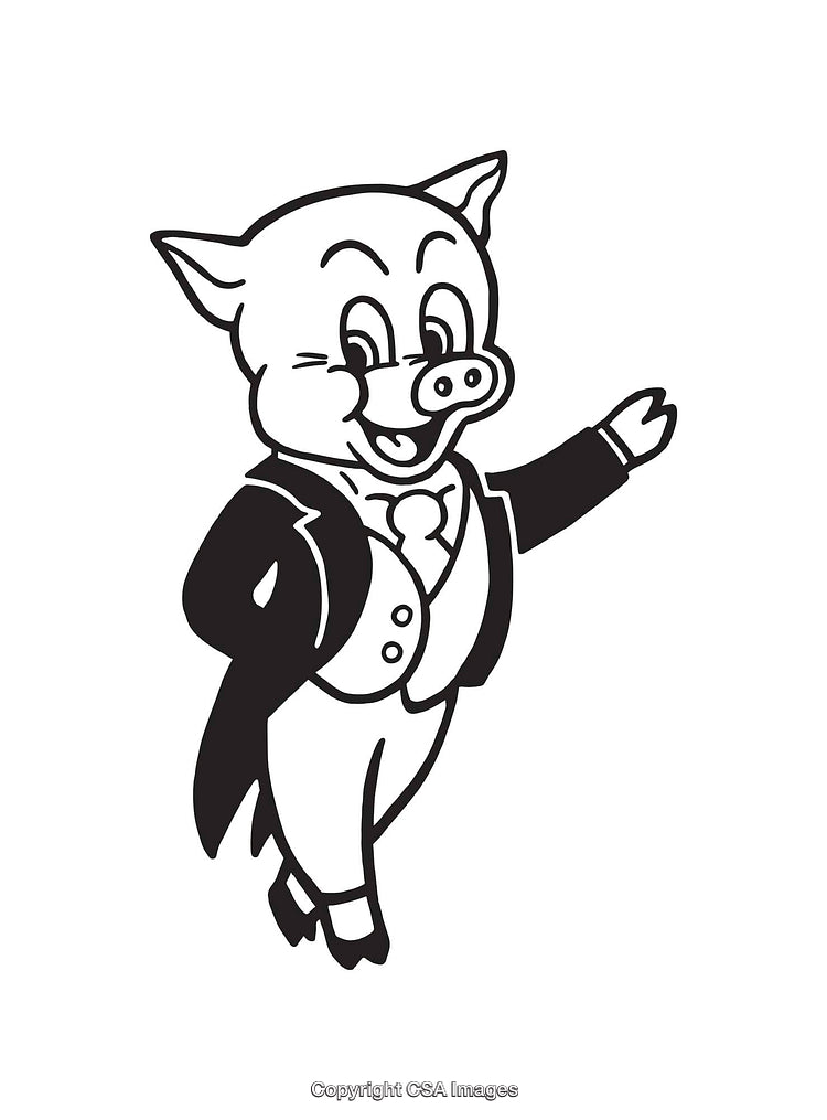 Animated Pig Character in Formal Attire Offering a Friendly Gesture