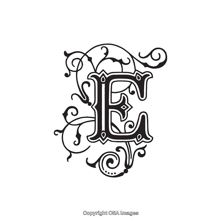 Intricate Ornamental Design of the Letter E with Vintage Details