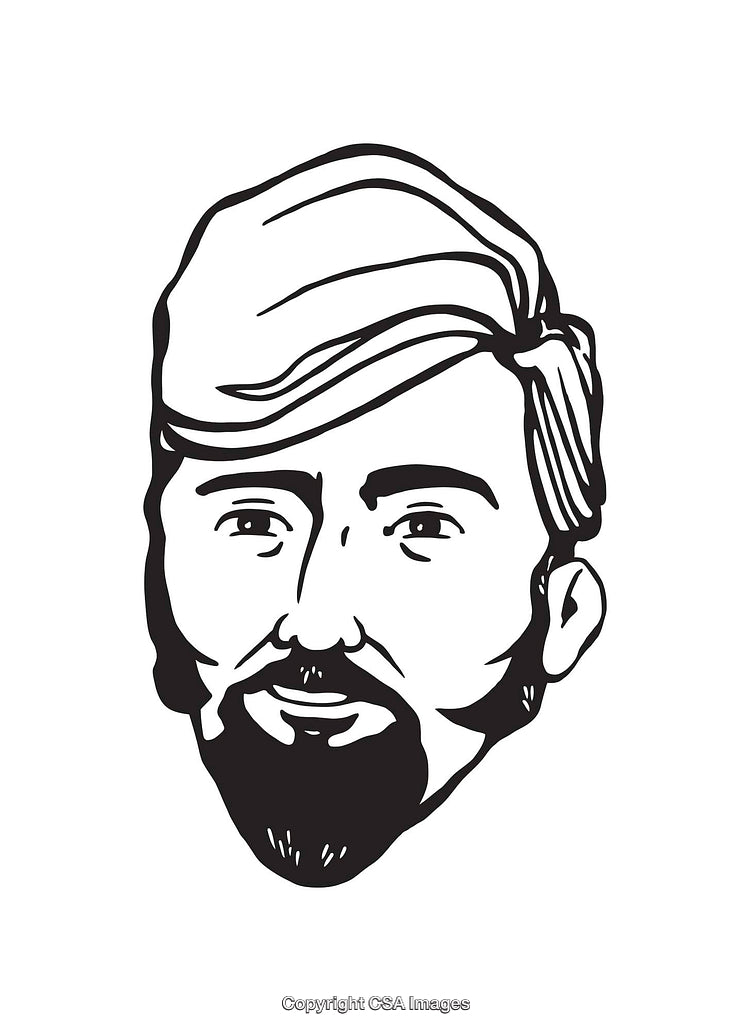 Black and White Line Art of a Male Face Illustration