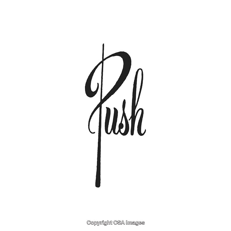 Elegant Black Handwritten Script Typography of the Word 'Push' on White Background