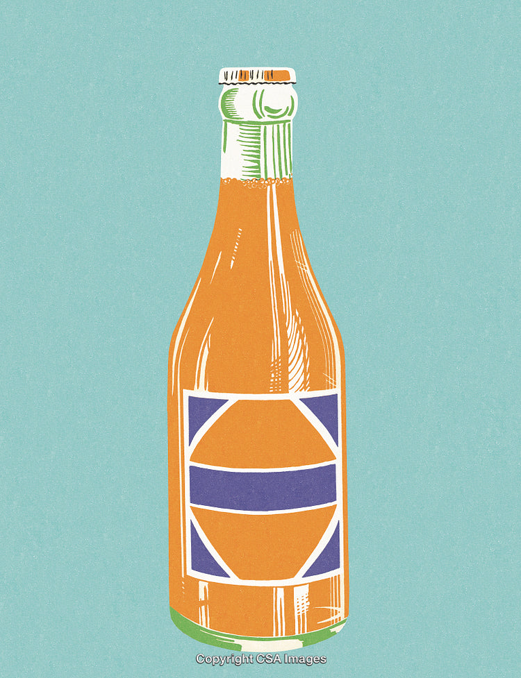 Colorful Artwork of a Beverage Bottle with Unique Geometric Label Design