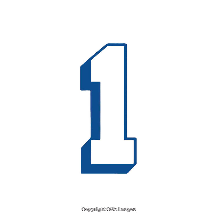 Bold Blue Number One Typography Design Isolated on White Background