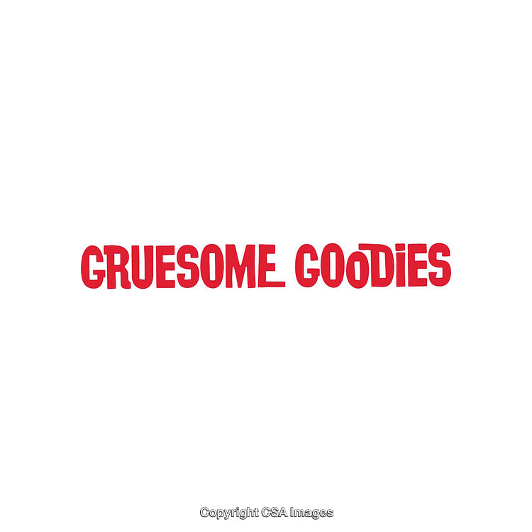 Red Bold Text Design Spelling Gruesome Goodies on White Background