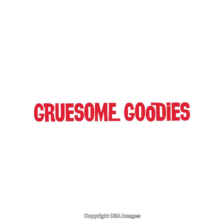 Red Bold Text Design Spelling Gruesome Goodies on White Background