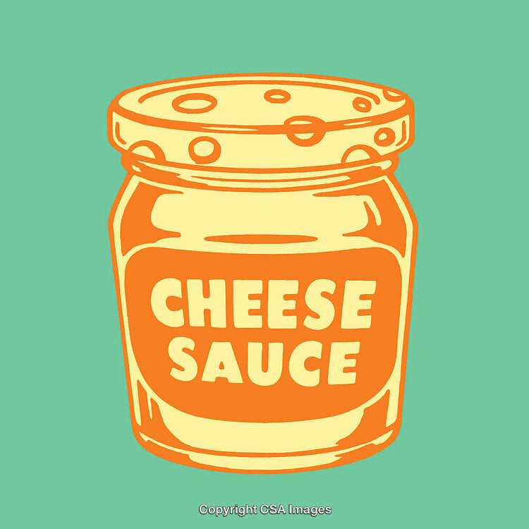 Colorful Illustration of a Jar of Cheese Sauce in Bold Style