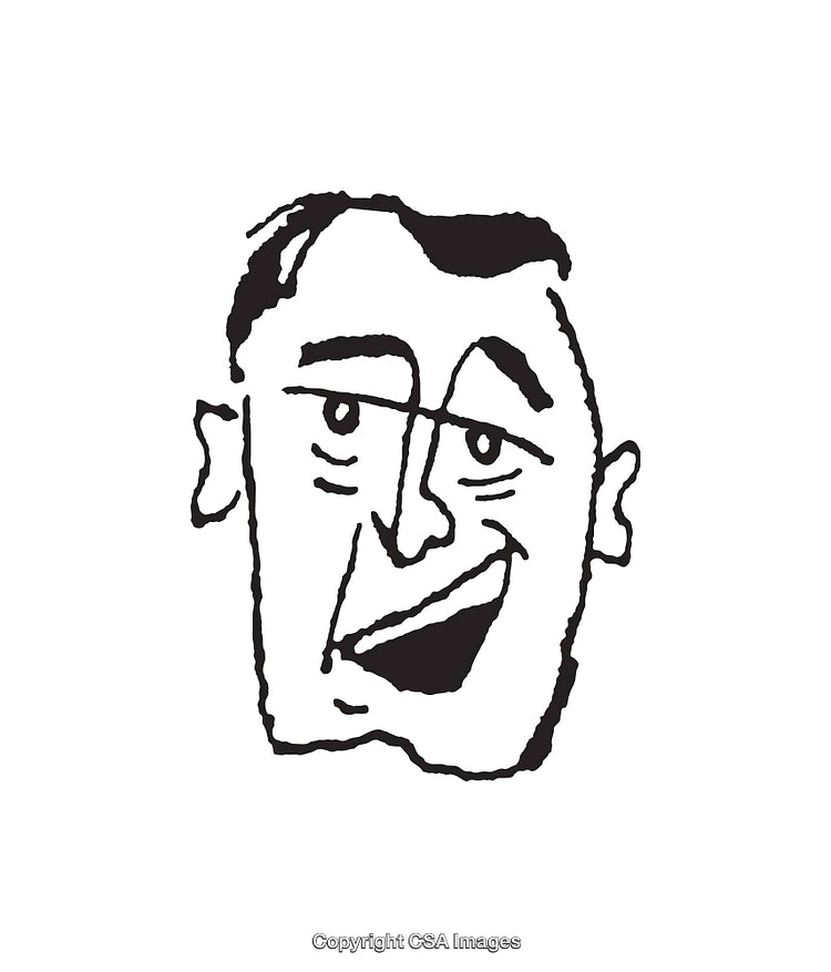 Black and White Line Art Illustration of a Smiling Man's Face