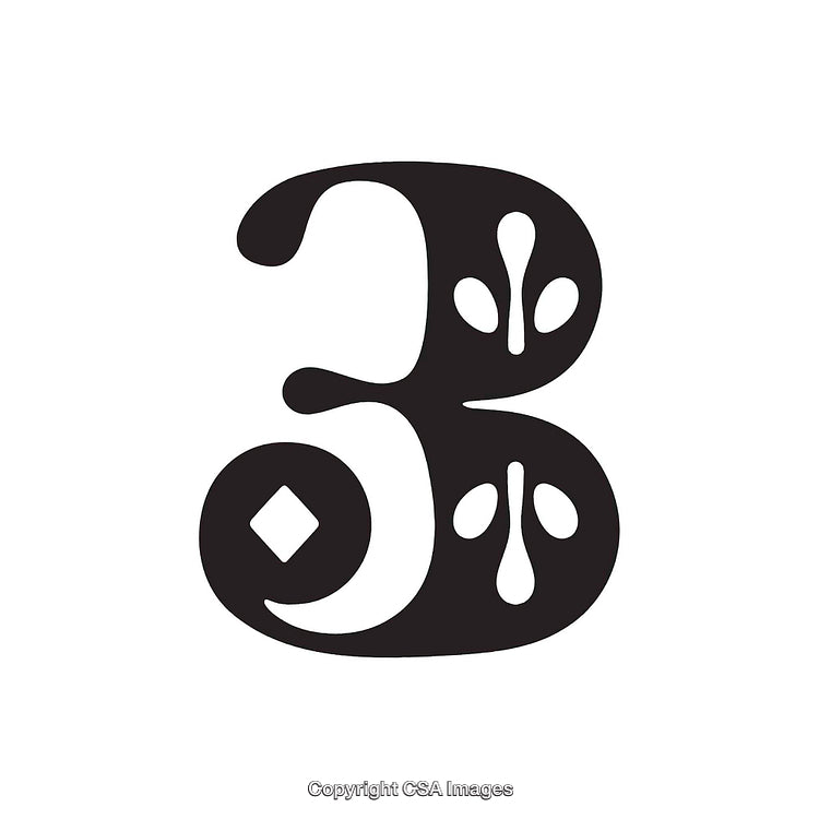 Number Three Displayed in Decorative Style with Ornate Symbols