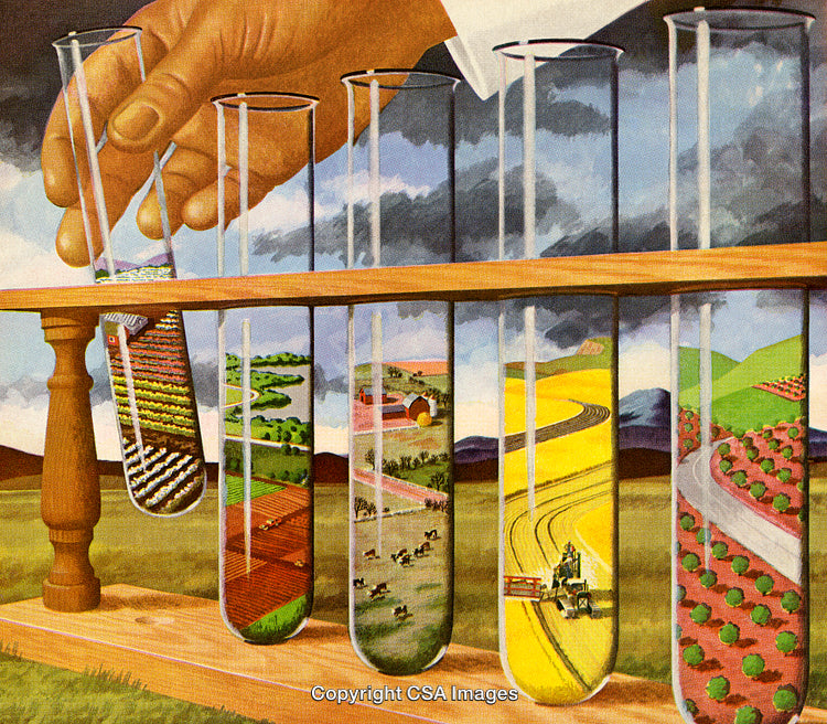 Scientific Illustration Blending Nature and Agriculture in Test Tubes